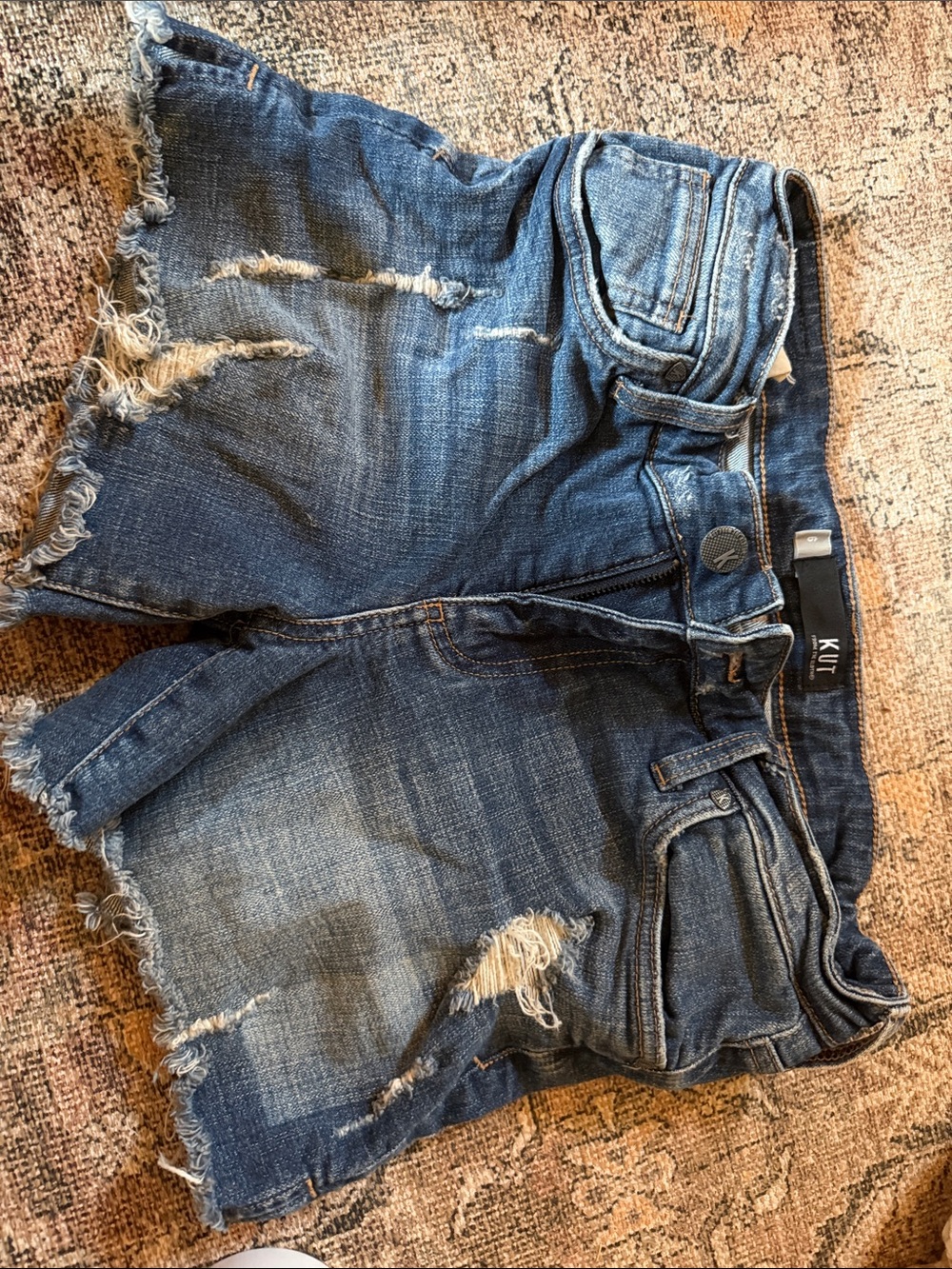 Kut from the Kloth Medium Blue Distressed Denim Cutoff Shorts